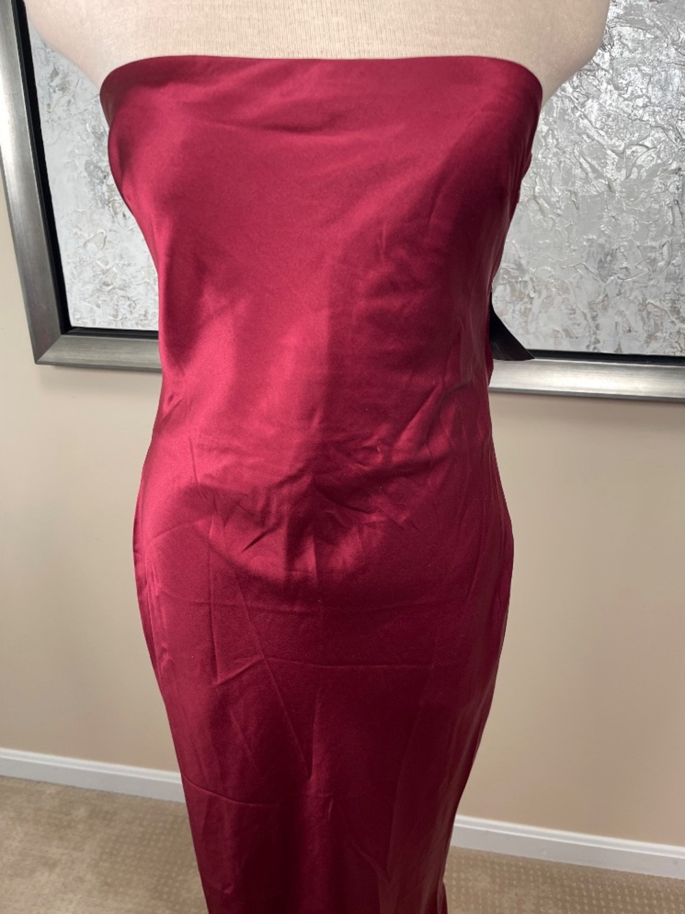 RETROFETE Keaton Strapless Silk Open Strappy Back Cabernet Red Maxi Dress Sz M - Picture 4 of 9